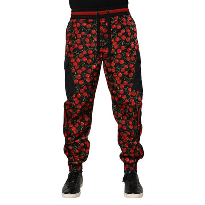 Dolce & Gabbana Black Red Cherry Print Men Sweatpants Pants Dolce & Gabbana