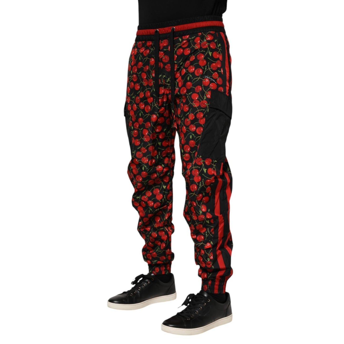 Dolce & Gabbana Black Red Cherry Print Men Sweatpants Pants Dolce & Gabbana
