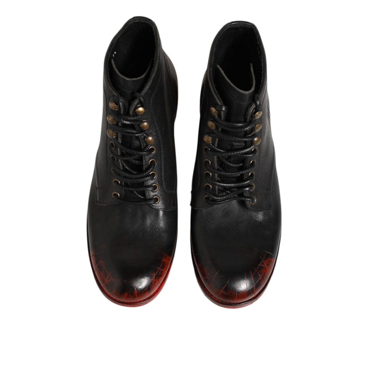 Dolce & Gabbana Black Red Lace Up Short Ankle Boot Shoes Dolce & Gabbana