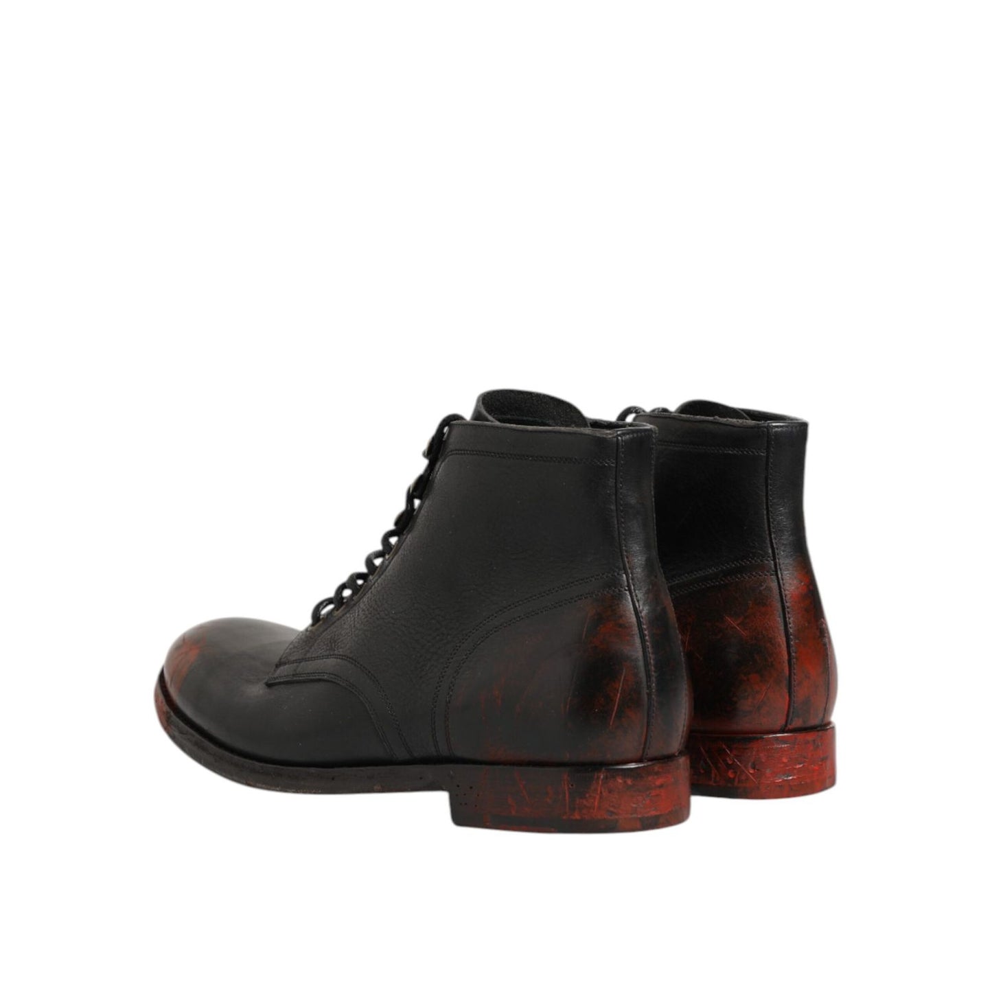 Dolce & Gabbana Black Red Lace Up Short Ankle Boot Shoes Dolce & Gabbana