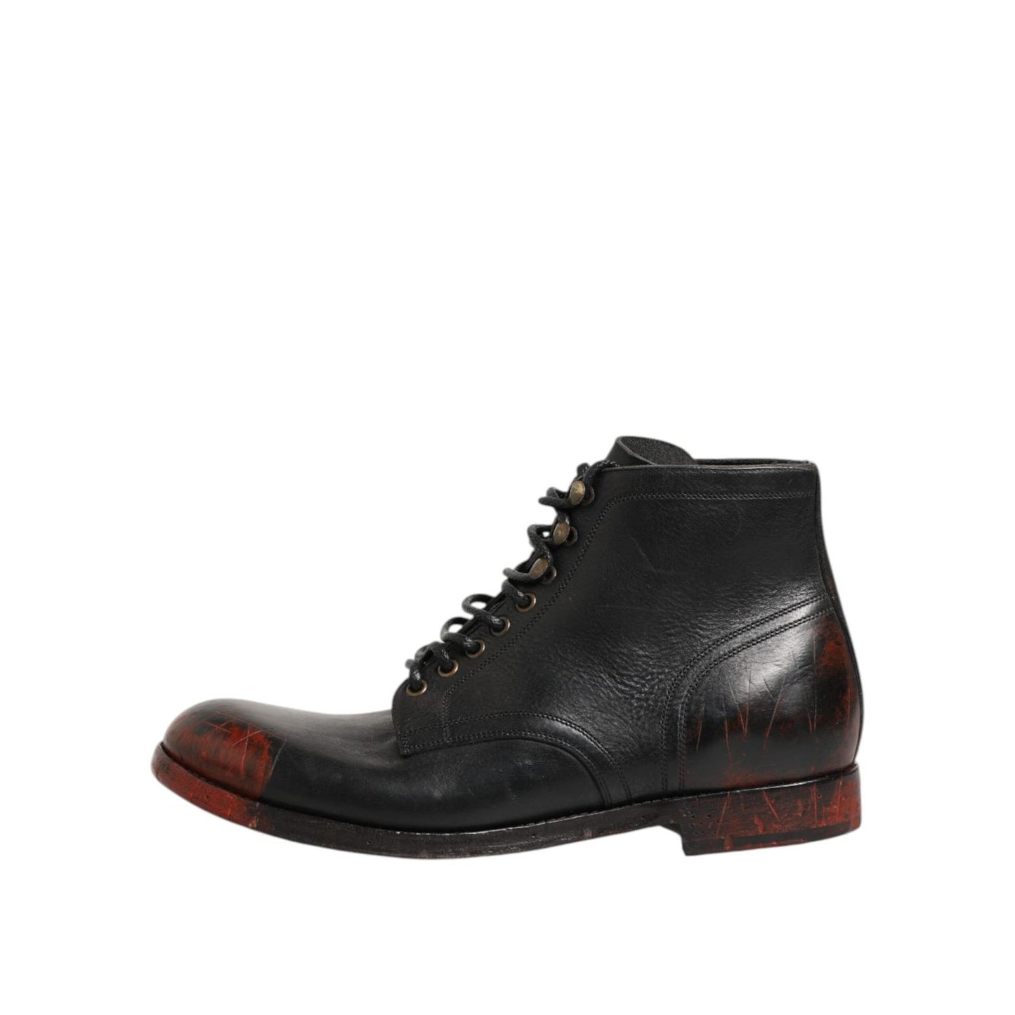 Dolce & Gabbana Black Red Lace Up Short Ankle Boot Shoes Dolce & Gabbana