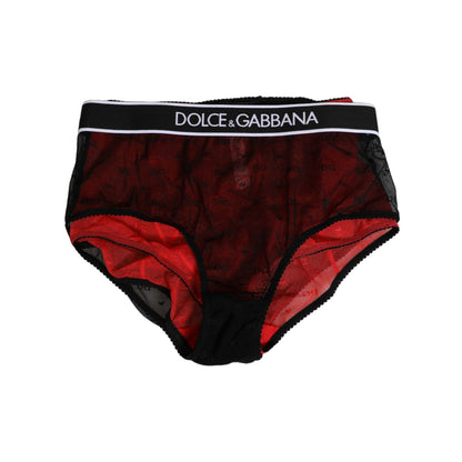 Dolce & Gabbana Black Red Nylon High Waist Girdle Underwear with stylish design and brand logo showcased on the waistband.