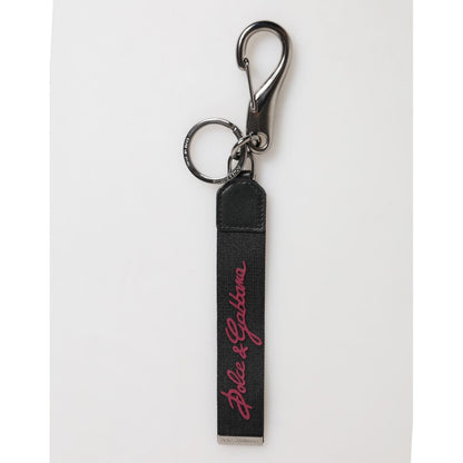 Dolce & Gabbana Black Red Polyester DG Logo Silver Men Keychain Keyring Dolce & Gabbana