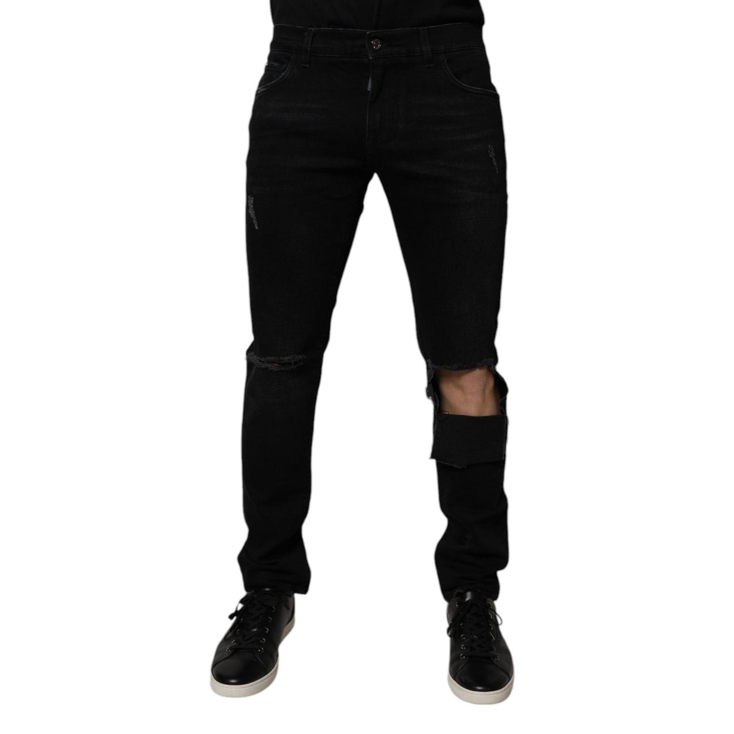 Dolce & Gabbana Black Ripped Cotton Skinny Men Denim Jeans Dolce & Gabbana