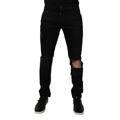 Dolce & Gabbana Black Ripped Cotton Skinny Men Denim Jeans Dolce & Gabbana