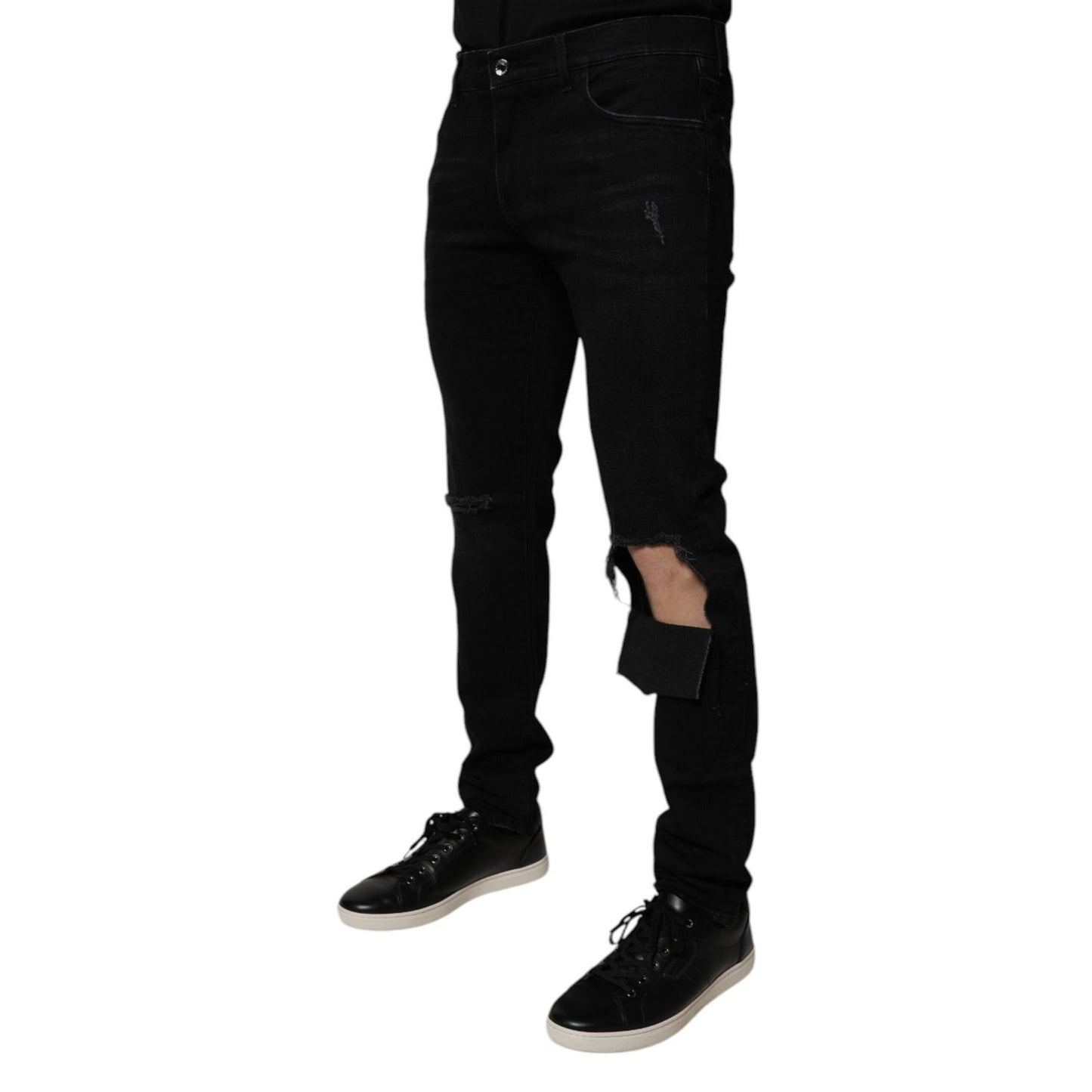 Dolce & Gabbana Black Ripped Cotton Skinny Men Denim Jeans Dolce & Gabbana