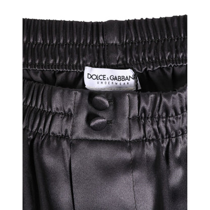 Dolce & Gabbana Black Satin Silk Elastic Men Boxer Short Swimwear Dolce & Gabbana