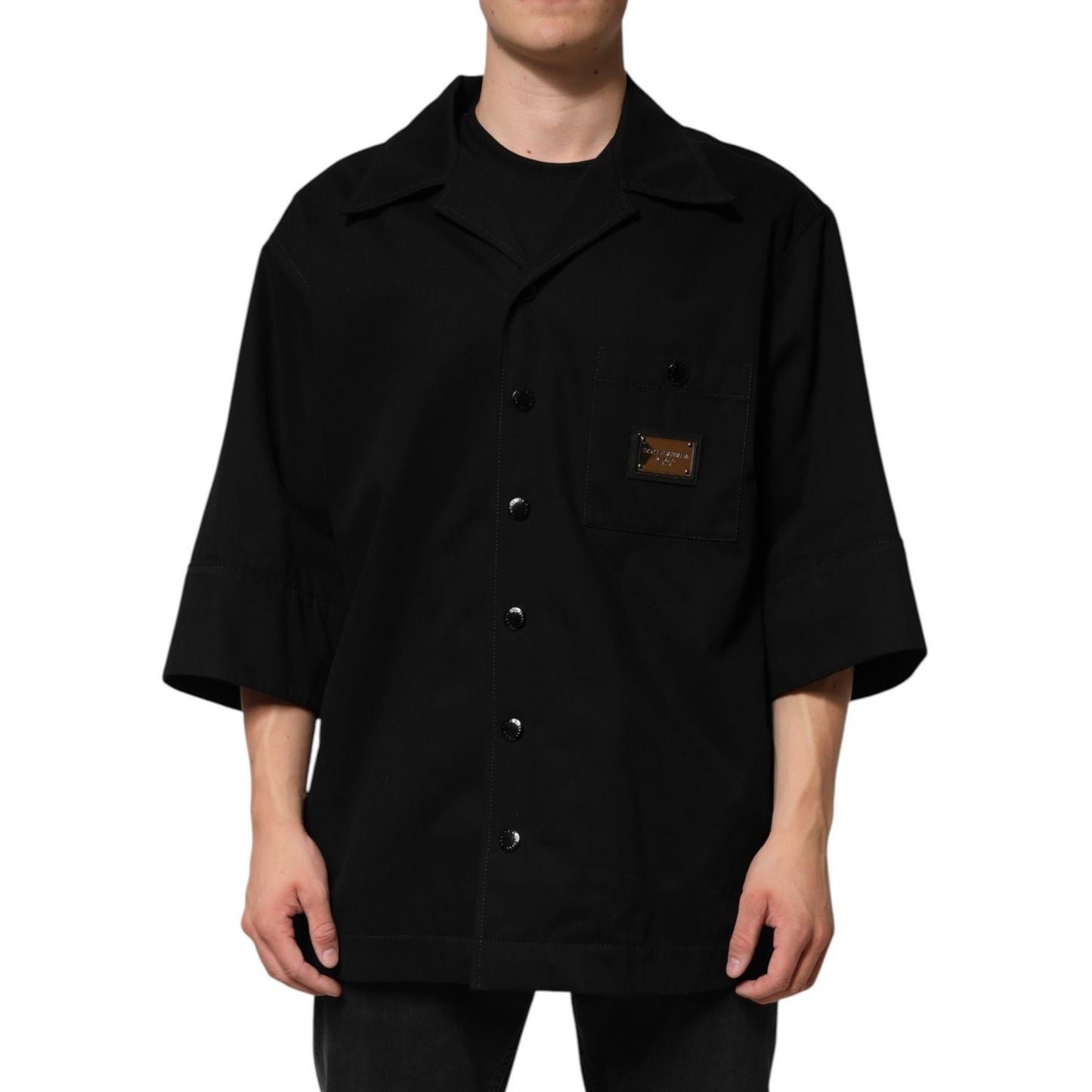 Dolce & Gabbana Black Short Sleeve Button Men Casual Shirt Dolce & Gabbana