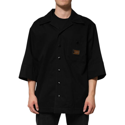 Dolce & Gabbana Black Short Sleeve Button Men Casual Shirt Dolce & Gabbana