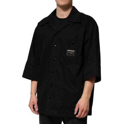 Dolce & Gabbana Black Short Sleeve Button Men Casual Shirt Dolce & Gabbana