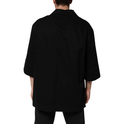 Dolce & Gabbana Black Short Sleeve Button Men Casual Shirt Dolce & Gabbana