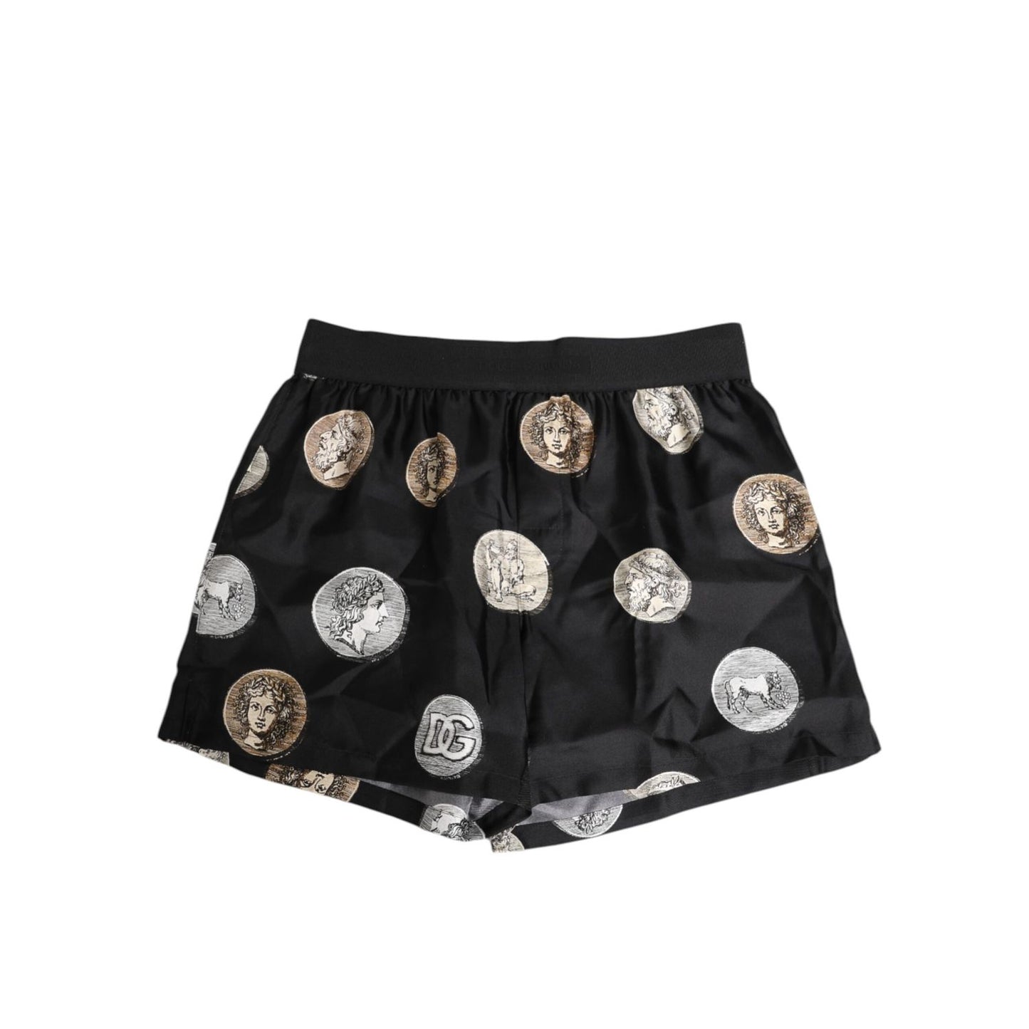 Dolce & Gabbana Black Silk Ancient Coin Print Boxer Short Swimwear Dolce & Gabbana