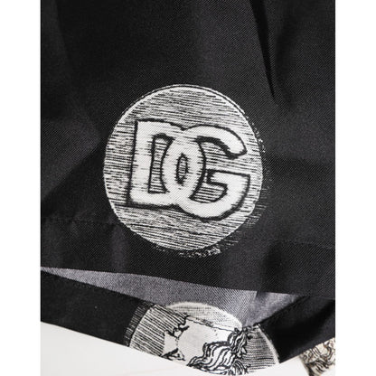 Dolce & Gabbana Black Silk Ancient Coin Print Boxer Short Swimwear Dolce & Gabbana