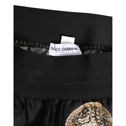 Dolce & Gabbana Black Silk Ancient Coin Print Boxer Short Swimwear Dolce & Gabbana