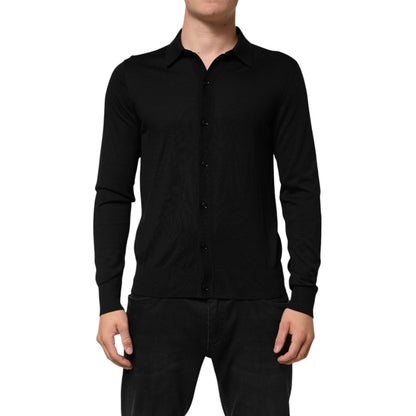 Dolce & Gabbana Black Silk Button Up Lightweight Sweater Dolce & Gabbana