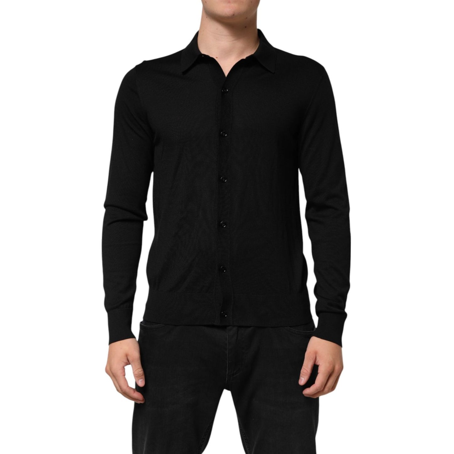 Dolce & Gabbana Black Silk Button Up Lightweight Sweater Dolce & Gabbana