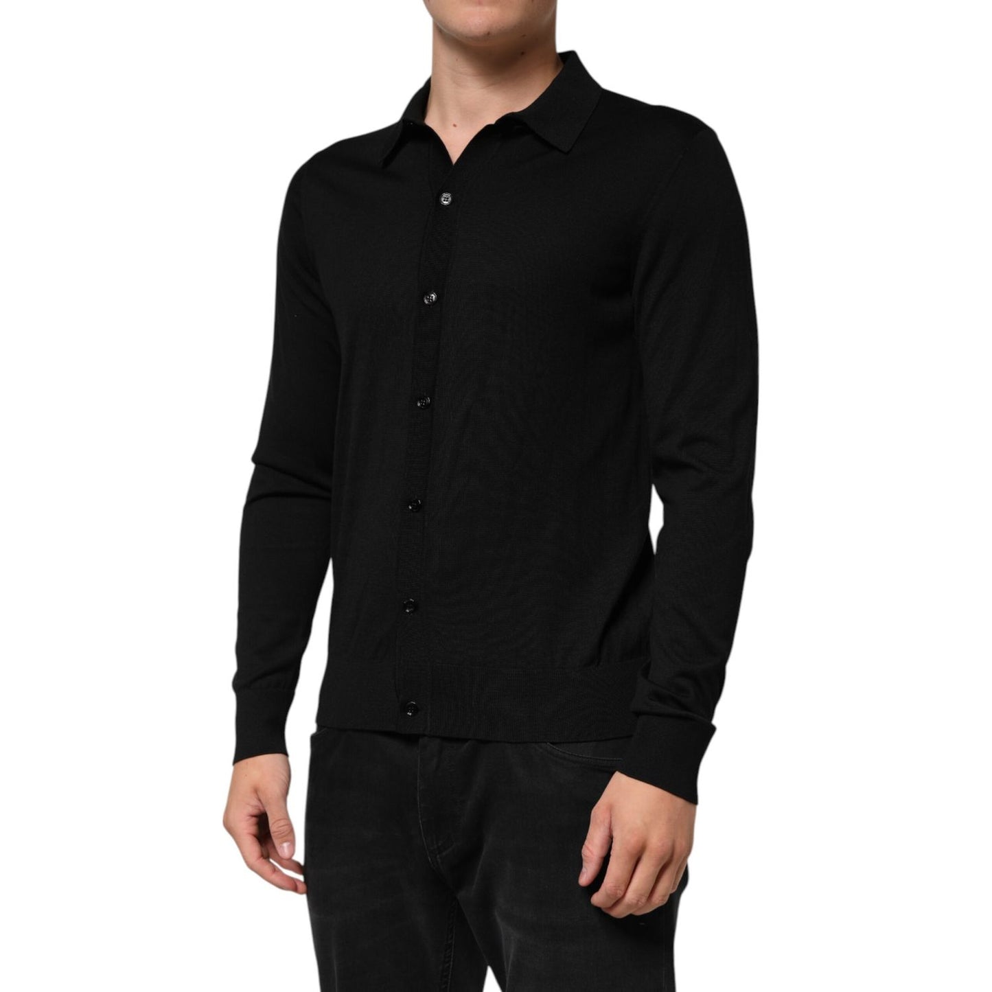 Dolce & Gabbana Black Silk Button Up Lightweight Sweater Dolce & Gabbana