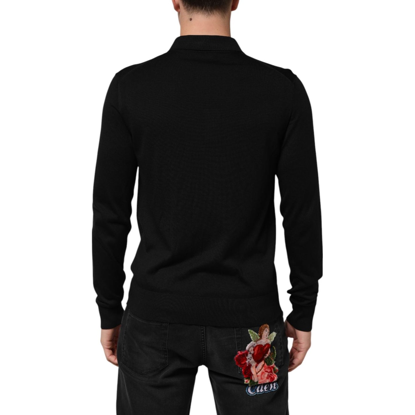 Dolce & Gabbana Black Silk Button Up Lightweight Sweater Dolce & Gabbana