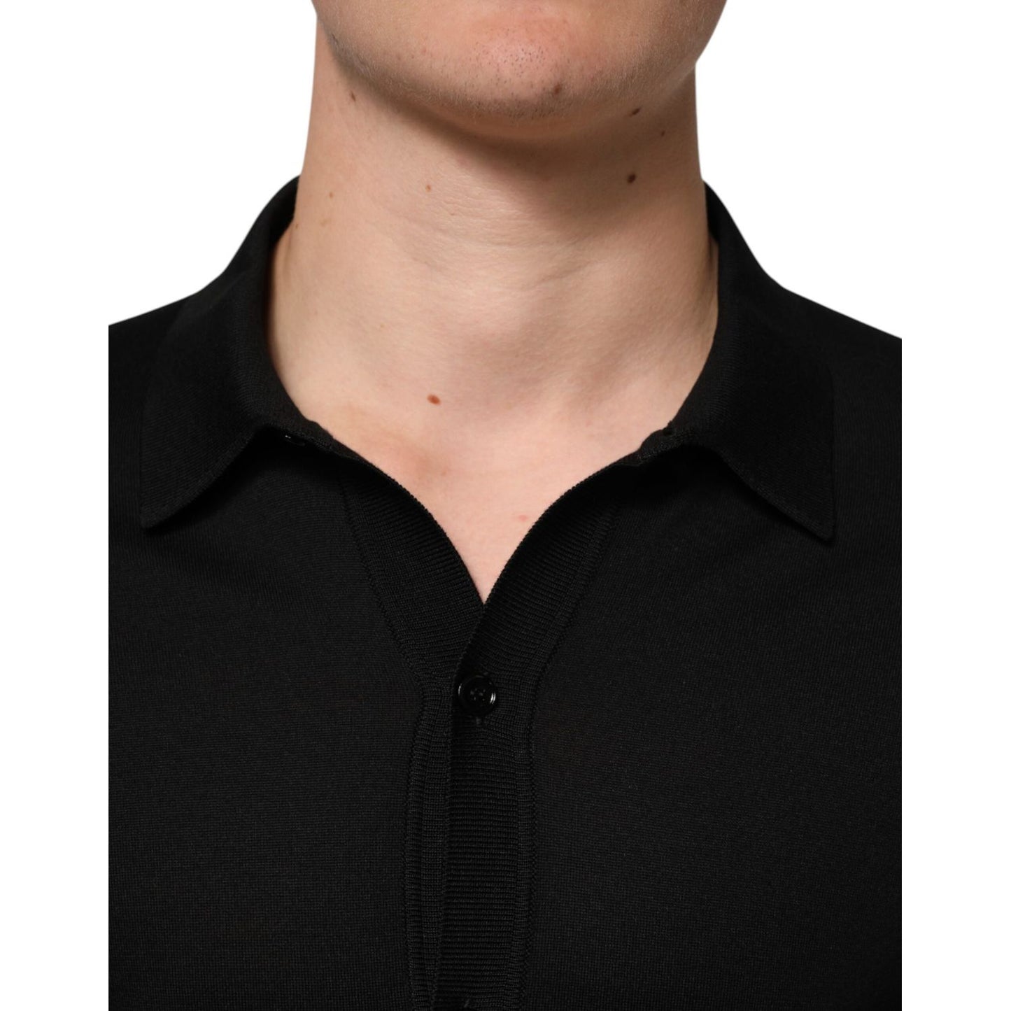 Dolce & Gabbana Black Silk Button Up Lightweight Sweater Dolce & Gabbana