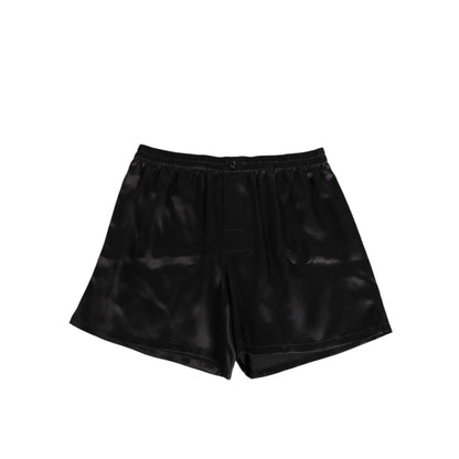 Dolce & Gabbana Black Silk Satin Elastic Men Boxer Short Swimwear Dolce & Gabbana