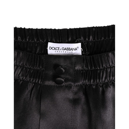 Dolce & Gabbana Black Silk Satin Elastic Men Boxer Short Swimwear Dolce & Gabbana