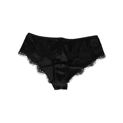 Dolce & Gabbana Black Silk Satin Floral Lace Panty Brief Underwear