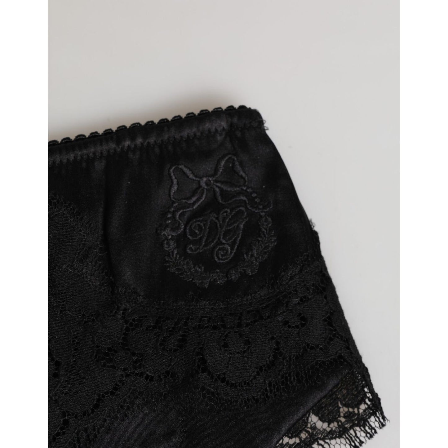 Dolce & Gabbana Black Silk Satin Floral Lace Panty Brief Underwear