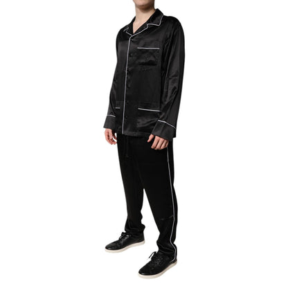 Dolce & Gabbana Black Silk Shirt Pants Pajama Set Sleepwear Dolce & Gabbana