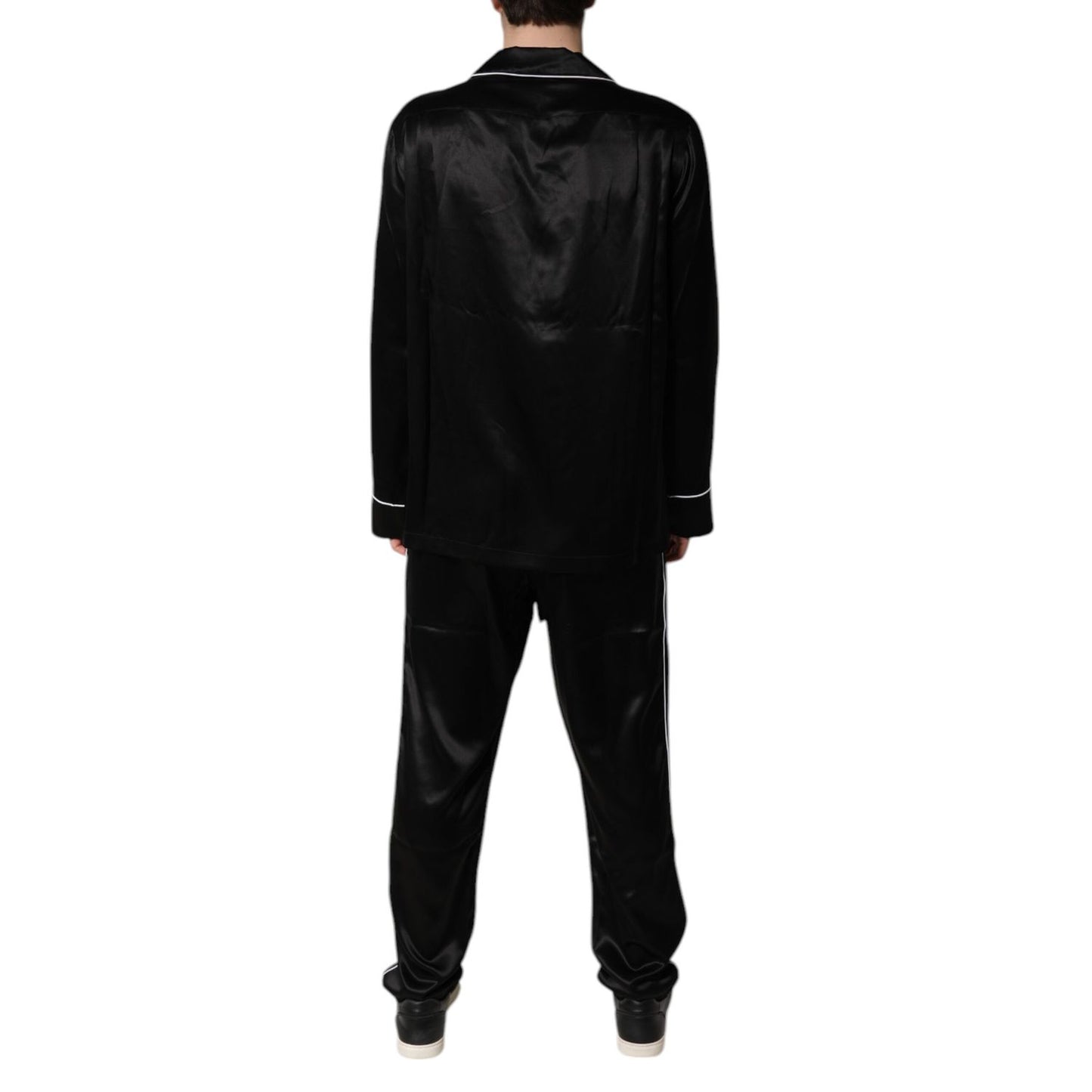 Dolce & Gabbana Black Silk Shirt Pants Pajama Set Sleepwear Dolce & Gabbana