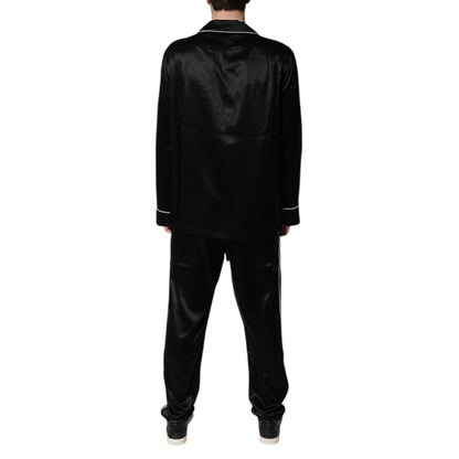 Dolce & Gabbana Black Silk Shirt Pants Pajama Set Sleepwear Dolce & Gabbana