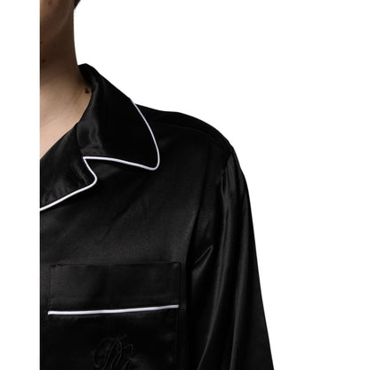 Dolce & Gabbana Black Silk Shirt Pants Pajama Set Sleepwear Dolce & Gabbana