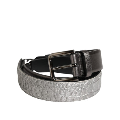 Dolce & Gabbana Black Silver Pebbled Texture Leather Buckle Men Belt Dolce & Gabbana