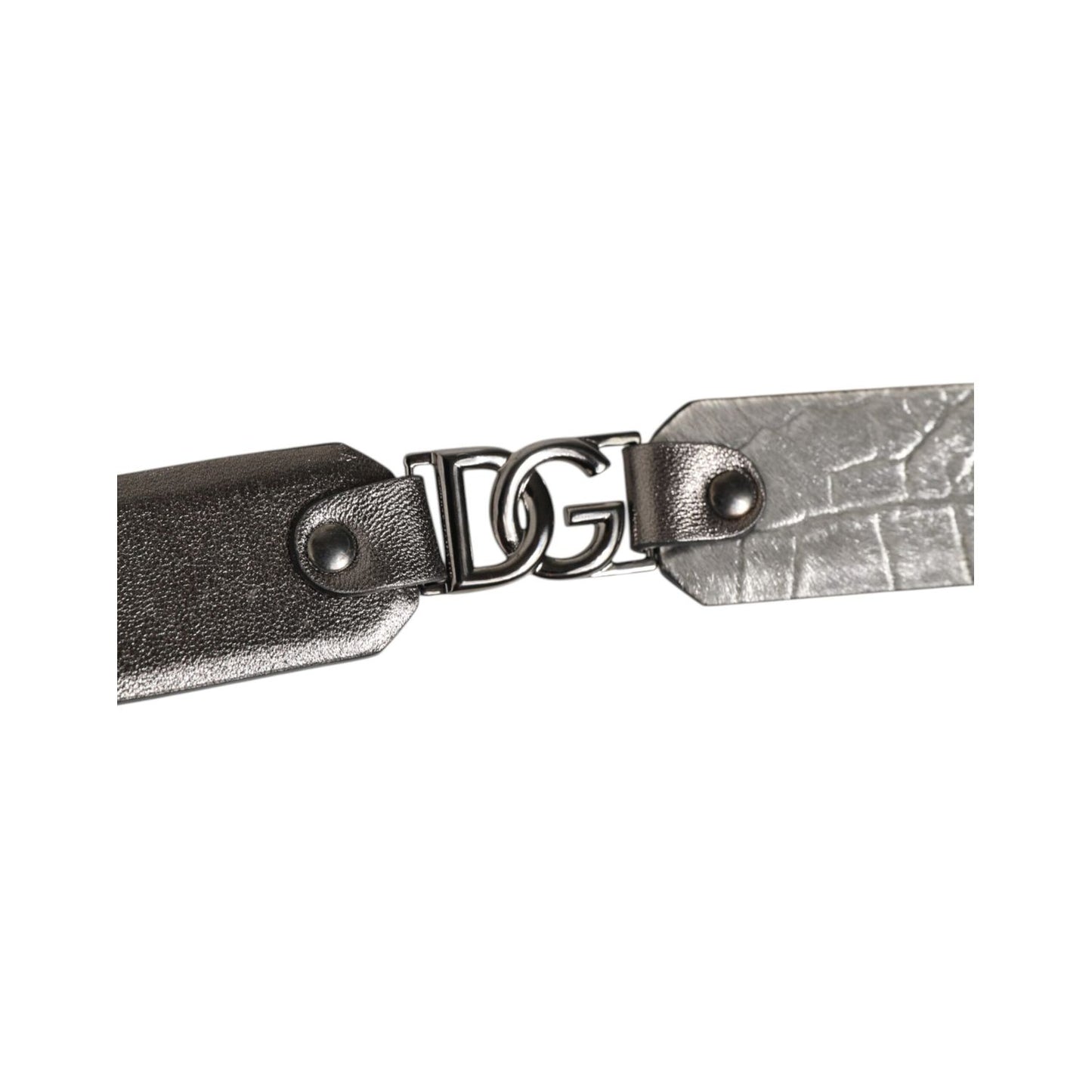 Dolce & Gabbana Black Silver Pebbled Texture Leather Buckle Men Belt Dolce & Gabbana