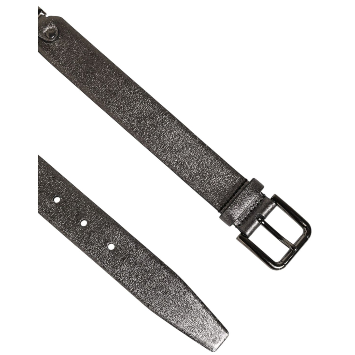 Dolce & Gabbana Black Silver Pebbled Texture Leather Buckle Men Belt Dolce & Gabbana