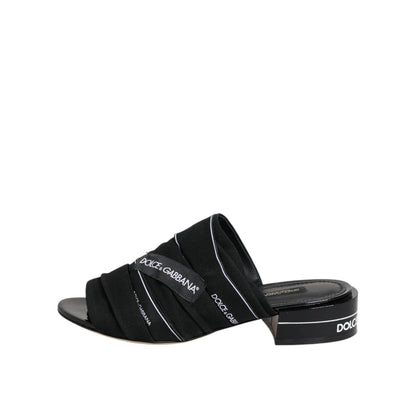 Dolce & Gabbana Black Slides Slip On Sandals Shoes