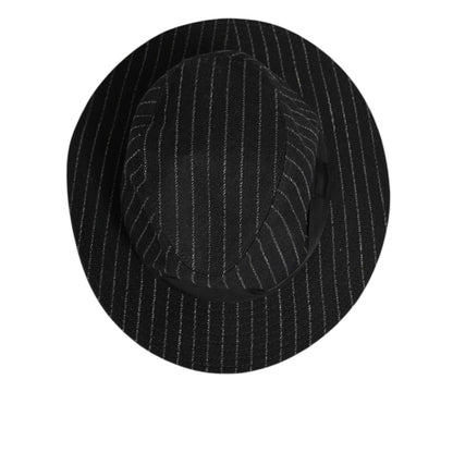 Dolce & Gabbana Black Striped Virgin Wool Men Fedora Capello Hat Dolce & Gabbana