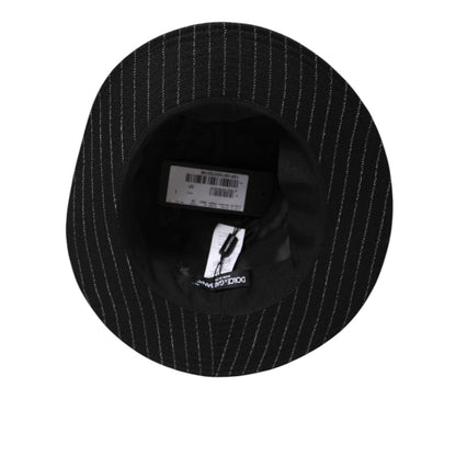 Dolce & Gabbana Black Striped Virgin Wool Men Fedora Capello Hat Dolce & Gabbana
