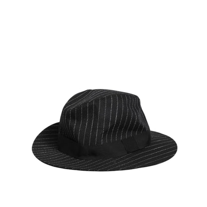 Dolce & Gabbana Black Striped Virgin Wool Men Fedora Capello Hat Dolce & Gabbana