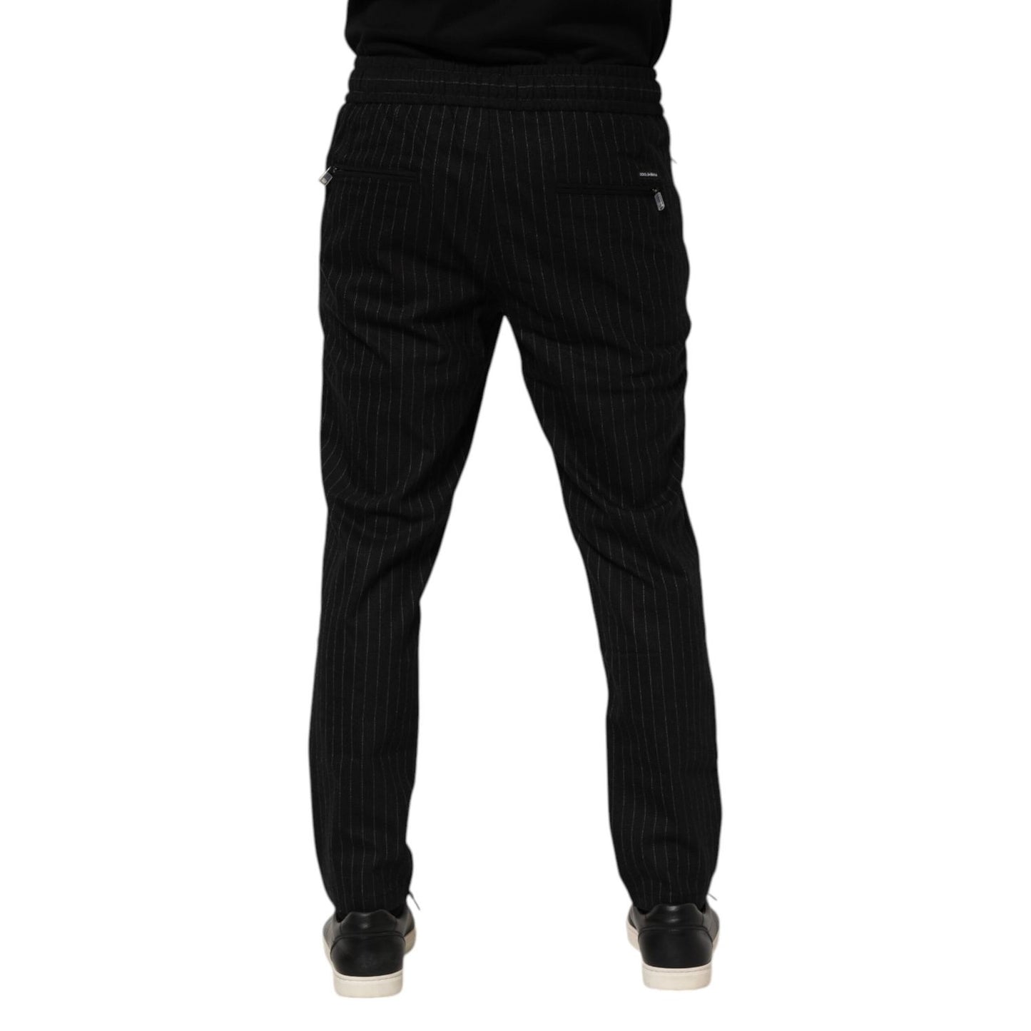 Dolce & Gabbana Black Striped Wool Men Jogger Pants Dolce & Gabbana