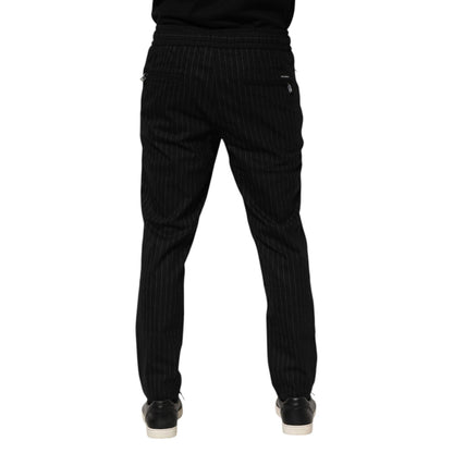 Dolce & Gabbana Black Striped Wool Men Jogger Pants Dolce & Gabbana
