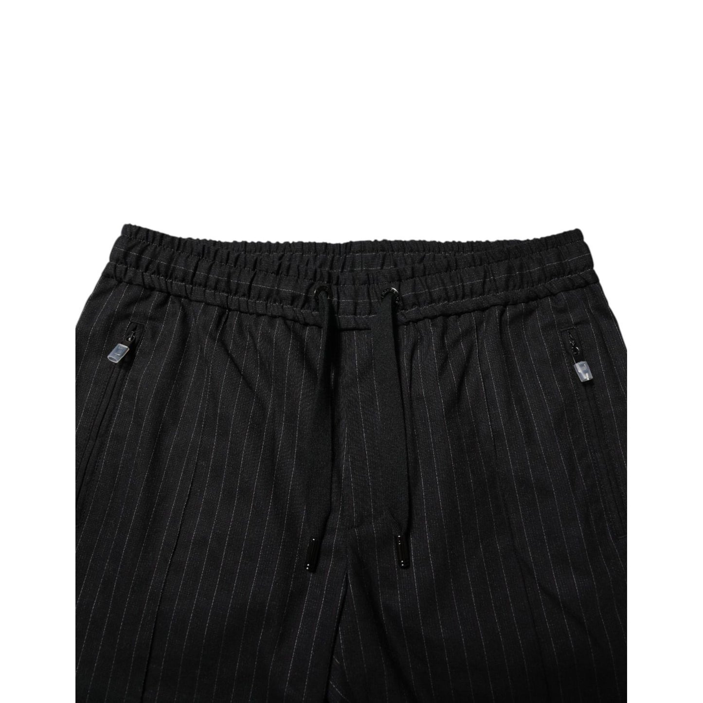 Dolce & Gabbana Black Striped Wool Men Jogger Pants Dolce & Gabbana