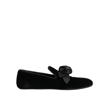 Dolce & Gabbana Black Suede Cotton Rose Slip On Loafers Shoes Dolce & Gabbana