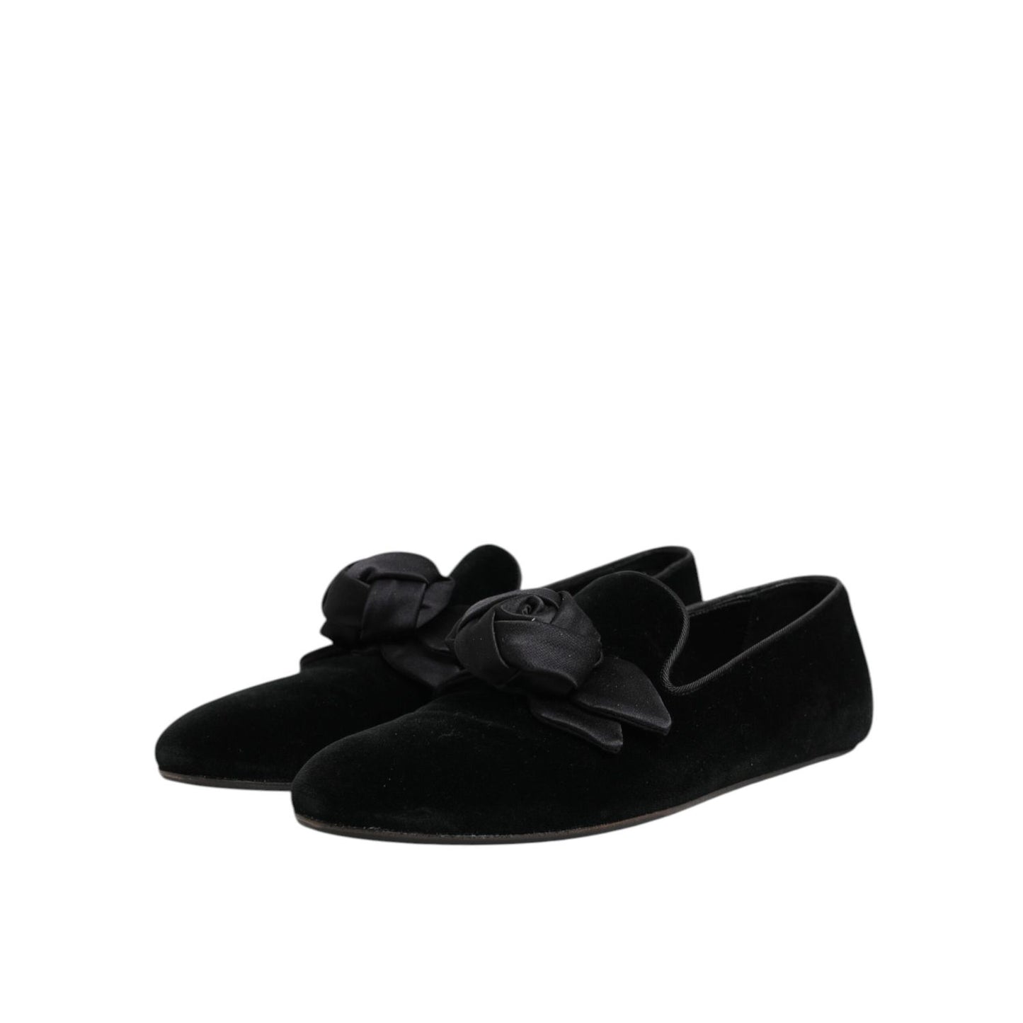 Dolce & Gabbana Black Suede Cotton Rose Slip On Loafers Shoes Dolce & Gabbana