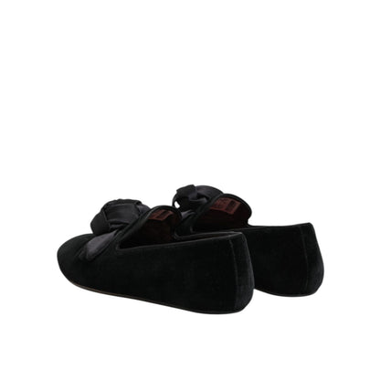Dolce & Gabbana Black Suede Cotton Rose Slip On Loafers Shoes Dolce & Gabbana