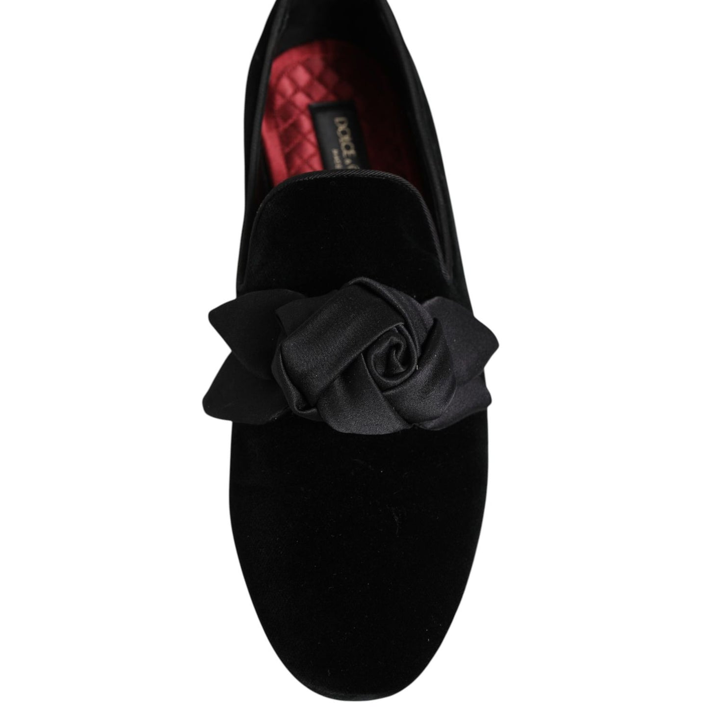 Dolce & Gabbana Black Suede Cotton Rose Slip On Loafers Shoes Dolce & Gabbana