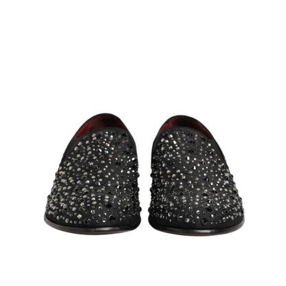 Dolce & Gabbana Black Suede Crystal Embellished Loafer Shoes Dolce & Gabbana