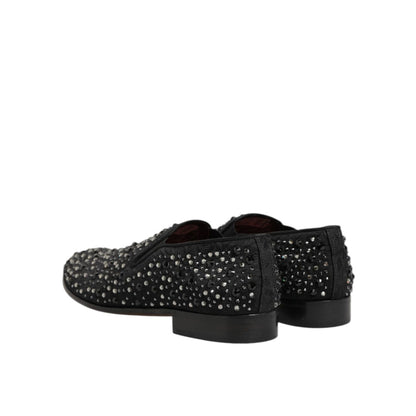 Dolce & Gabbana Black Suede Crystal Embellished Loafer Shoes Dolce & Gabbana