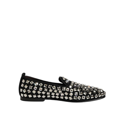 Dolce & Gabbana Black Suede Crystals Loafers Men Dress Shoes Dolce & Gabbana