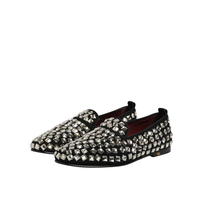 Dolce & Gabbana Black Suede Crystals Loafers Men Dress Shoes Dolce & Gabbana