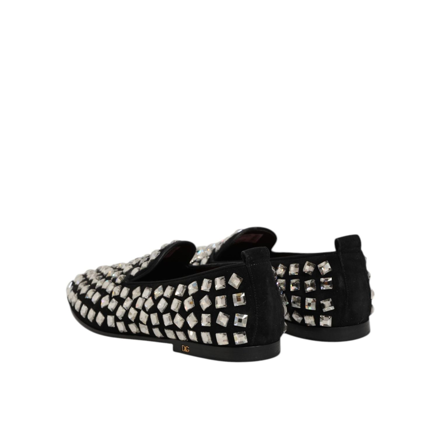 Dolce & Gabbana Black Suede Crystals Loafers Men Dress Shoes